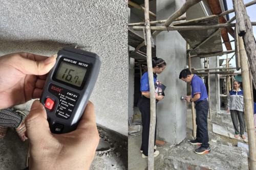 Dùng máy đo độ ẩm tường trước khi sơn – chỉ thi công khi độ ẩm hạ xuống dưới 16%